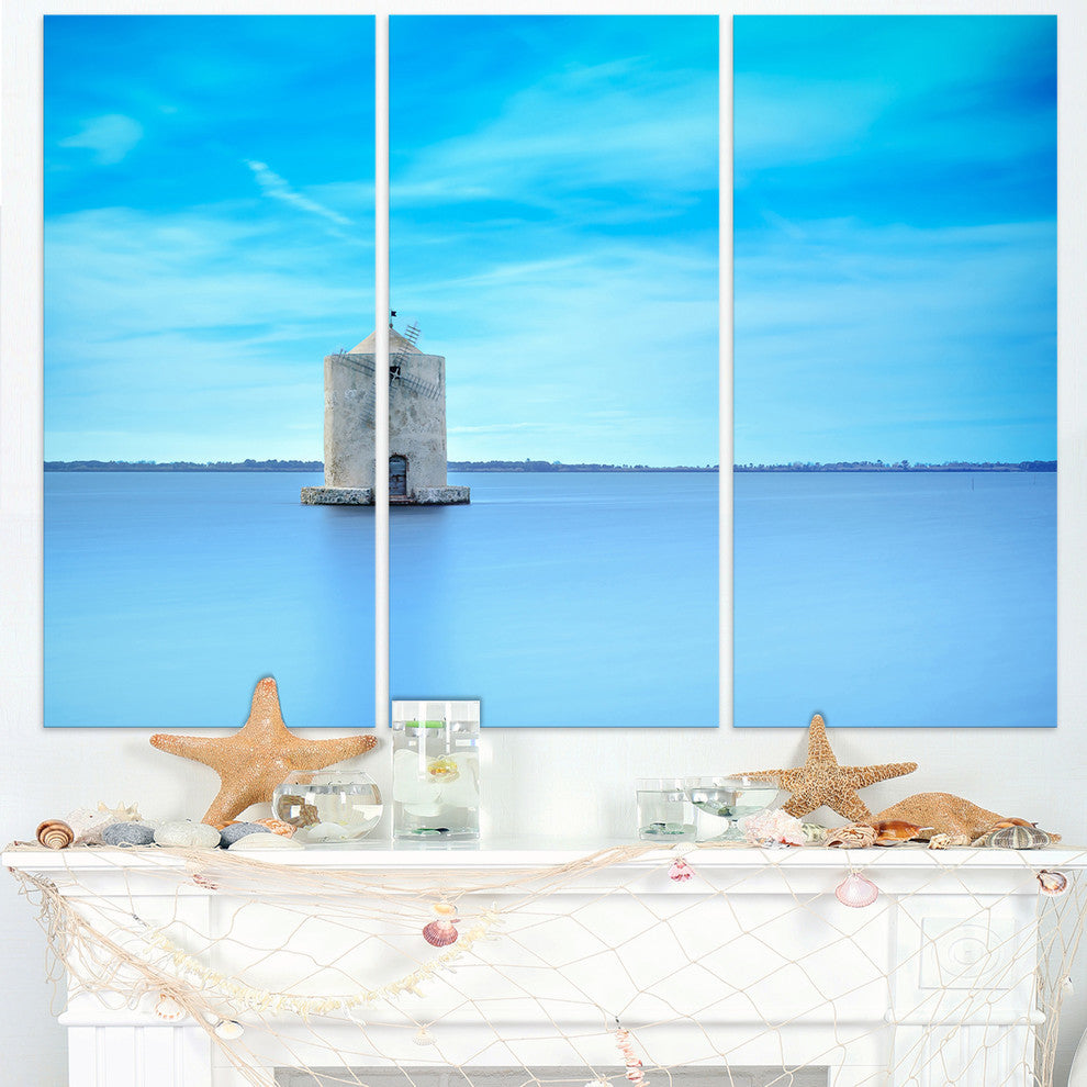 "Old Spanish Windmill in Blue Lagoon" Metal Wall Art, 3 Panels, 36"x28"