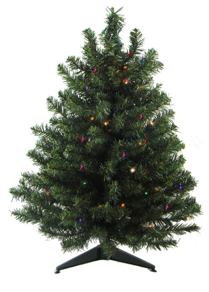2' Pre-Lit Medium Canadian Pine Artificial Christmas Tree, Multicolor Lights