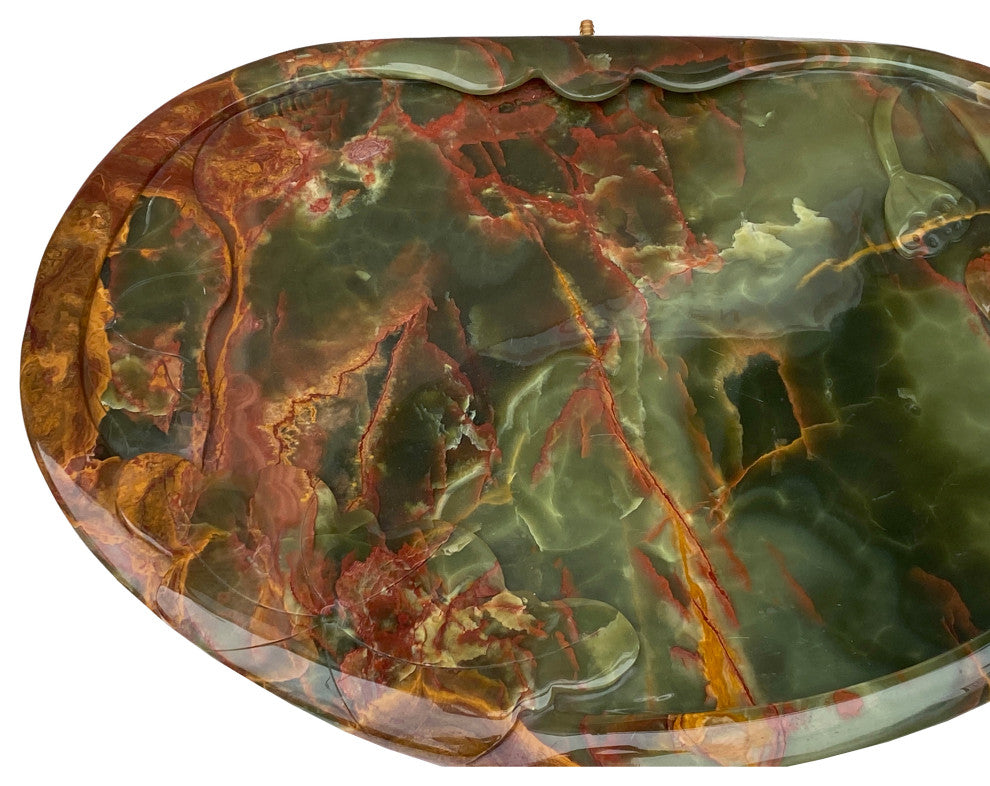Chinese Natural Green Stone Craved Lotus Theme Tea Basin Tray Hws2284