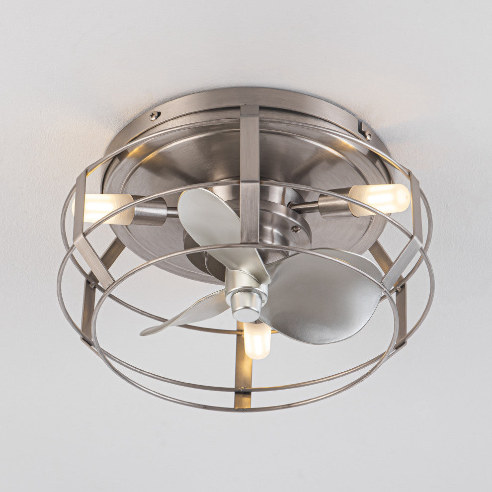 12 in Satin Nickel Hallway Flush Mount Ceiling Fan with Light Kit and Remote