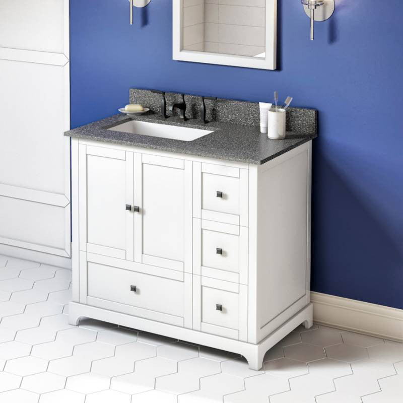 Addington Modern 36" White Left Offset Sink Vanity, Boulder Vanity Cultured Marb