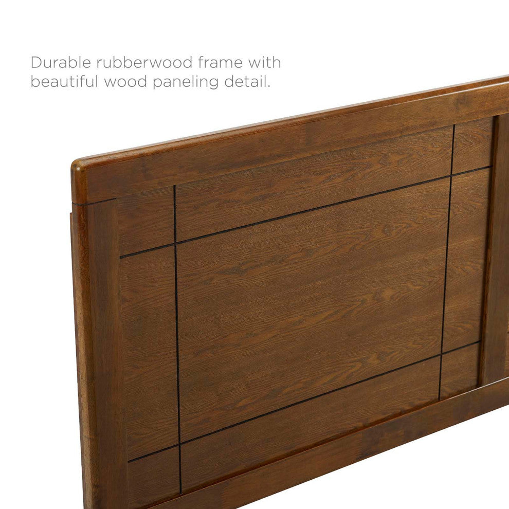Platform Bed Frame, King Size, Wood, Brown Walnut, Modern Mid-Century, Bedroom