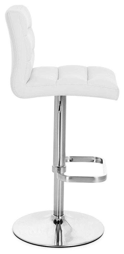 Lush Adjustable Height Swivel Bar Stool - Chrome Base, White