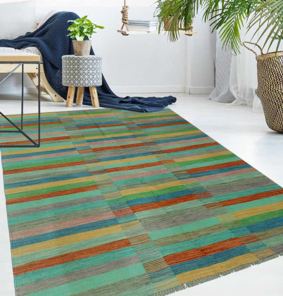 Winchester Kilim Aijaz Blue/Rust Rug, 5'0x6'7