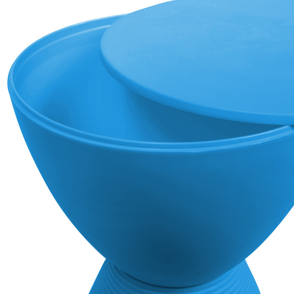 Round Side Table in ABS Plastic Ribbed Design End Table with Removable Lid, Blue