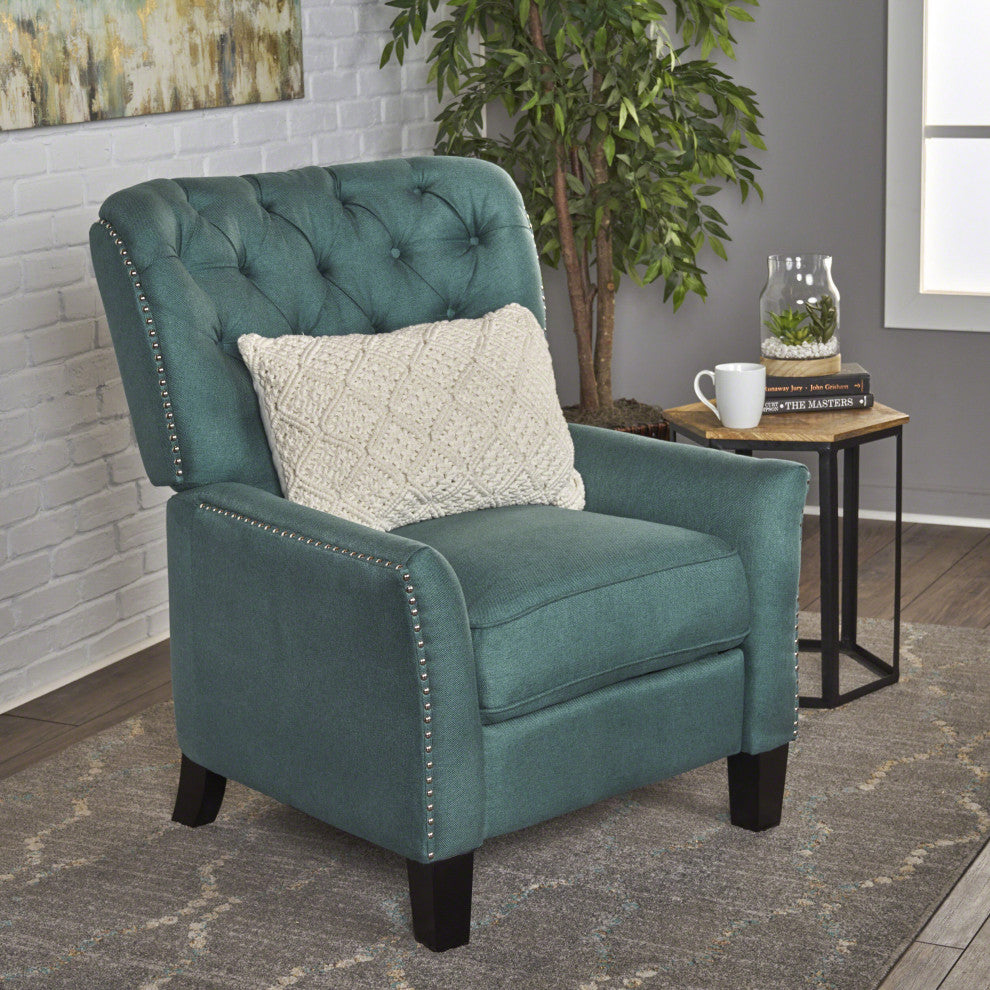 GDF Studio Carlyle Tufted Back Fabric Recliner Armchair, Dark Teal