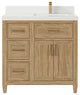 Santa Monica 36 Right Offset  Bath Vanity in Whitewashed Teak 2" White Quartz
