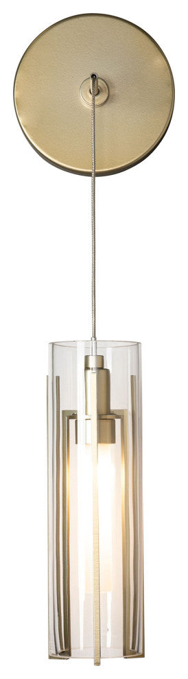 Exos Mini Low Voltage Sconce, Modern Brass Finish, Clear Glass
