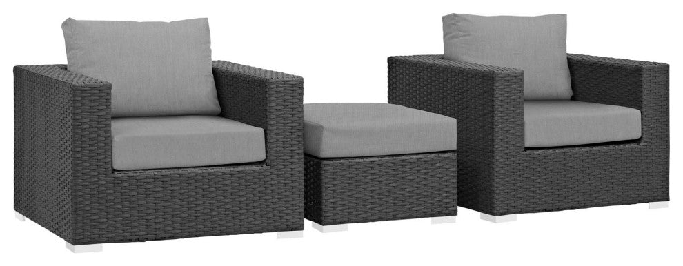Canvas Gray Sojourn 3 Piece Outdoor Patio Sunbrella Sectional Set