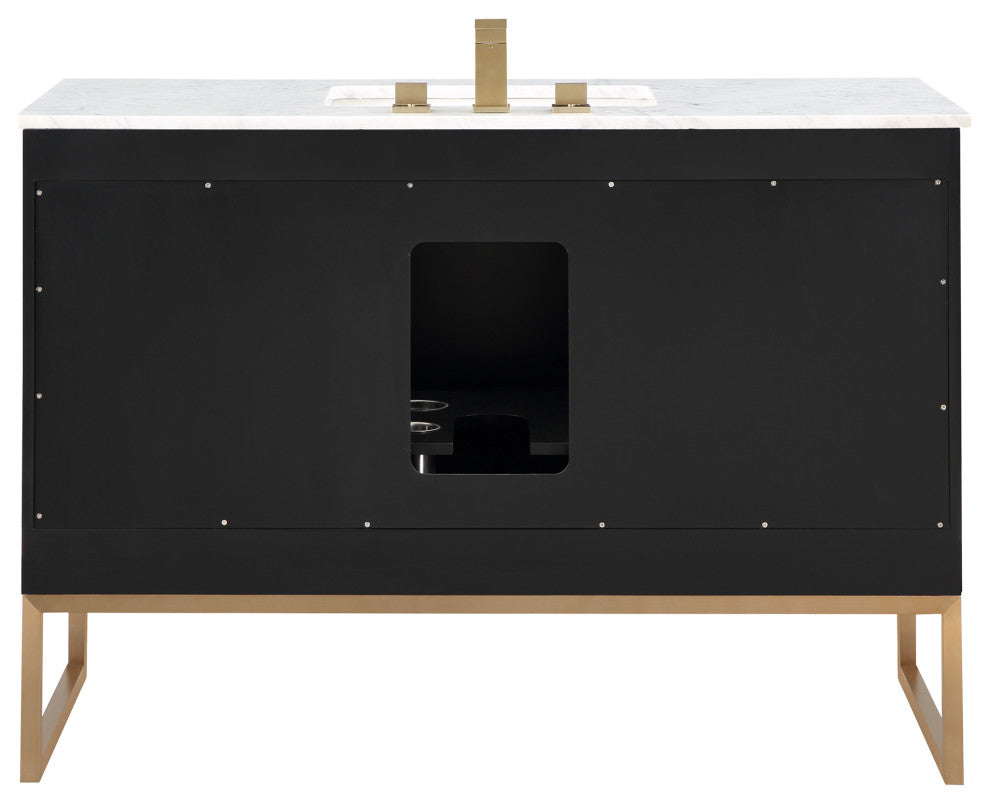 Markham 48" Bathroom Vanity, Midnight Black/Satin Brass, 48", Marble Countertop