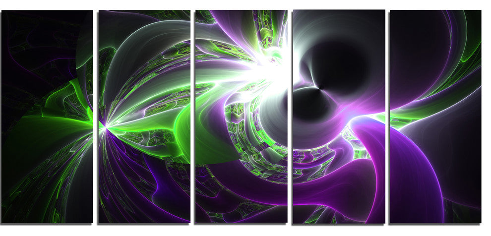 Glowing Purple Green Plasma, Abstract Wall Art Canvas, 60"x28", 5 Panels