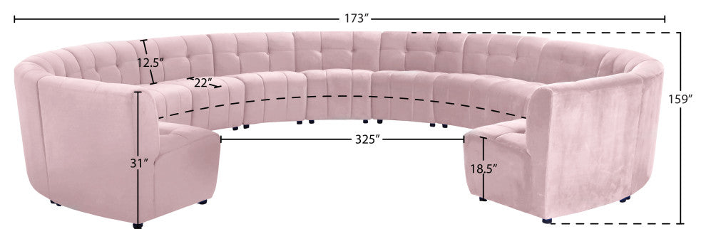 Limitless Velvet Upholstered 13-Piece Modular Sectional, Pink