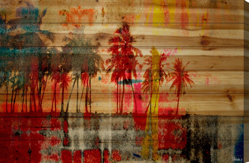 "Abbott Kinney" Print on Natural Pine Wood, 60"x40"