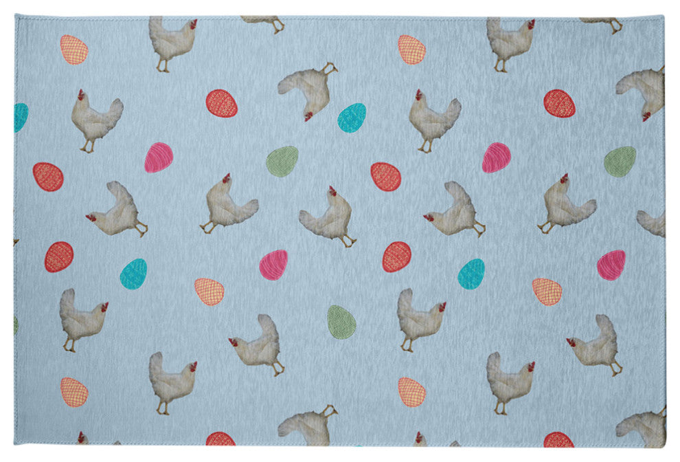 Chickens and Eggs Easter Chenille Rug, After Rain Blue, 2'x3'