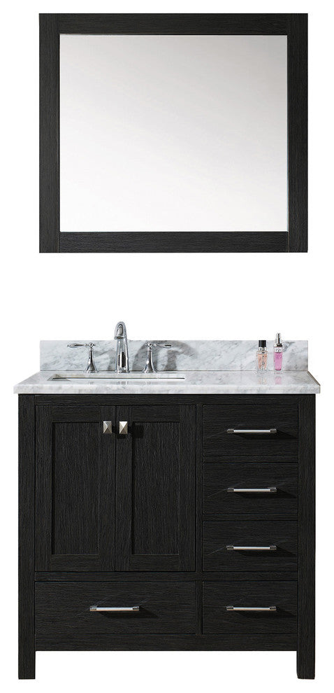 Caroline Premium 36" Single Bathroom Vanity, Zebra Gray With Marble Top