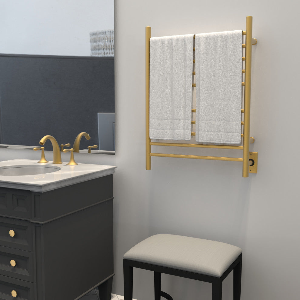 Radiant Hardwired/Plug-In Combo Towel Warmer, Satin Brass, Straight Bars