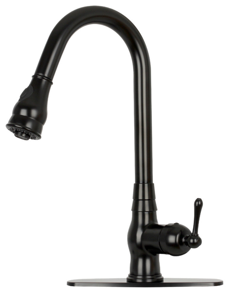 Pull Down Kitchen Faucet With Deck Plate, Single Level Solid Brass Sink Faucets,