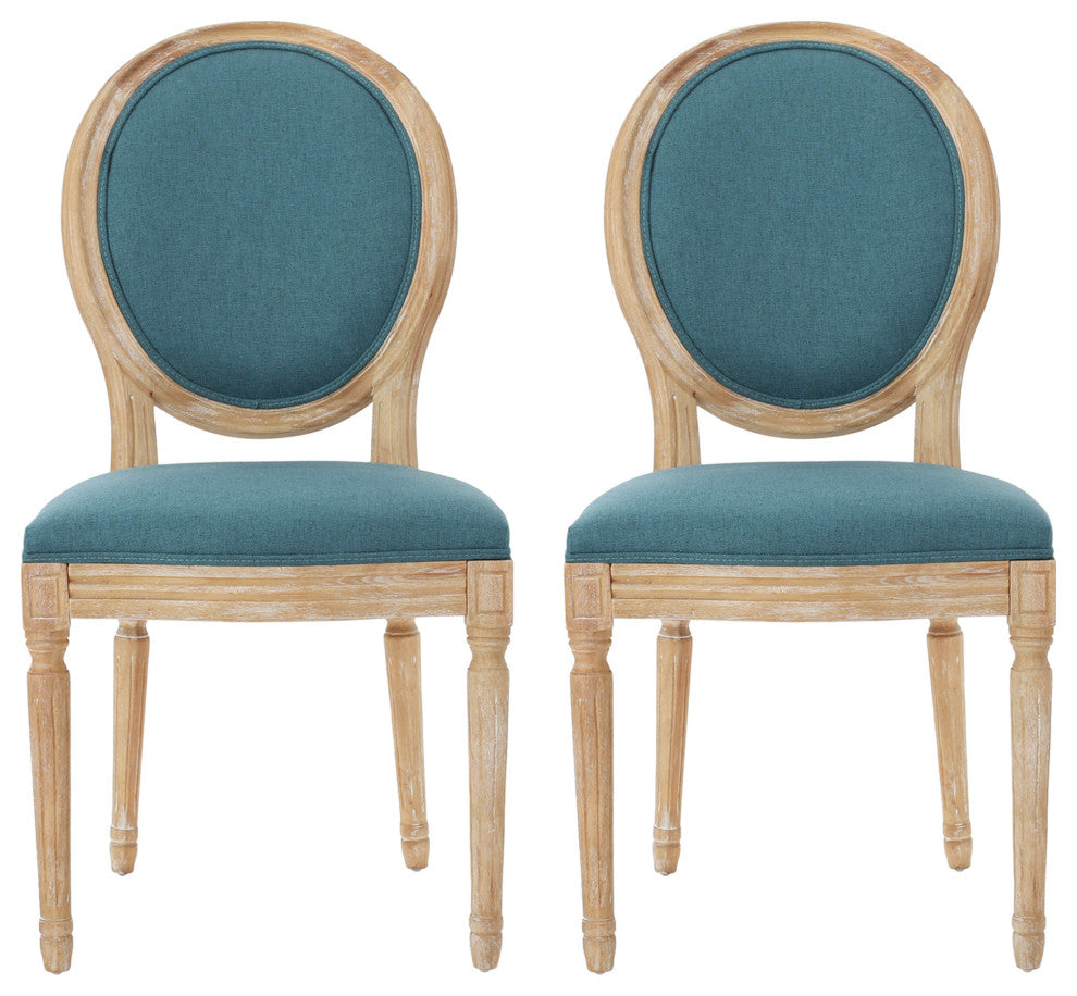 GDF Studio Phinnaeus French Country Fabric Dining Chairs (Set of 2), Dark Teal