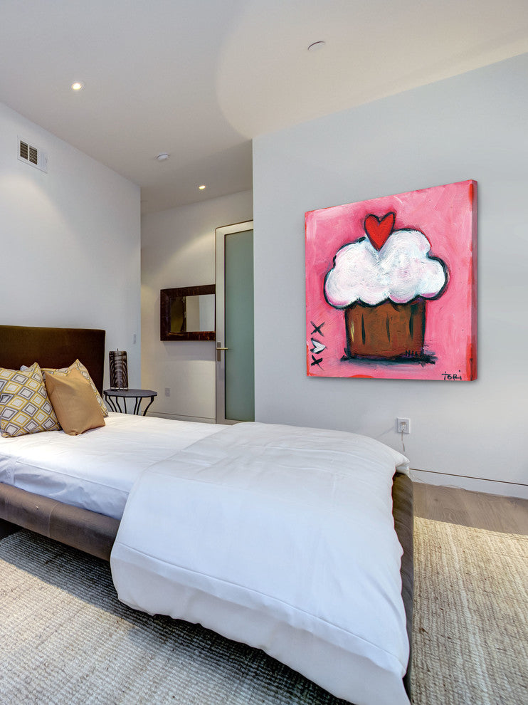 "Pink Heart Cupcake" Painting Print on Canvas by Tori Campisi