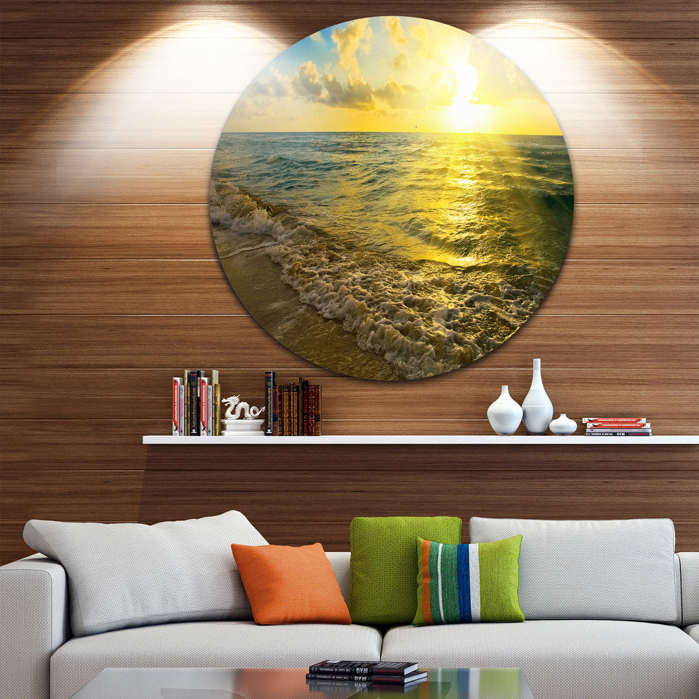 Colorful Sunset Reflecting In Waters, Seashore Round Wall Art, 38"
