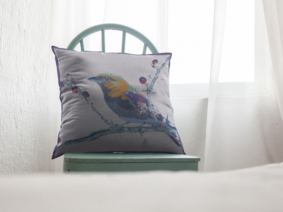 16" Blue White Robin Suede Throw Pillow