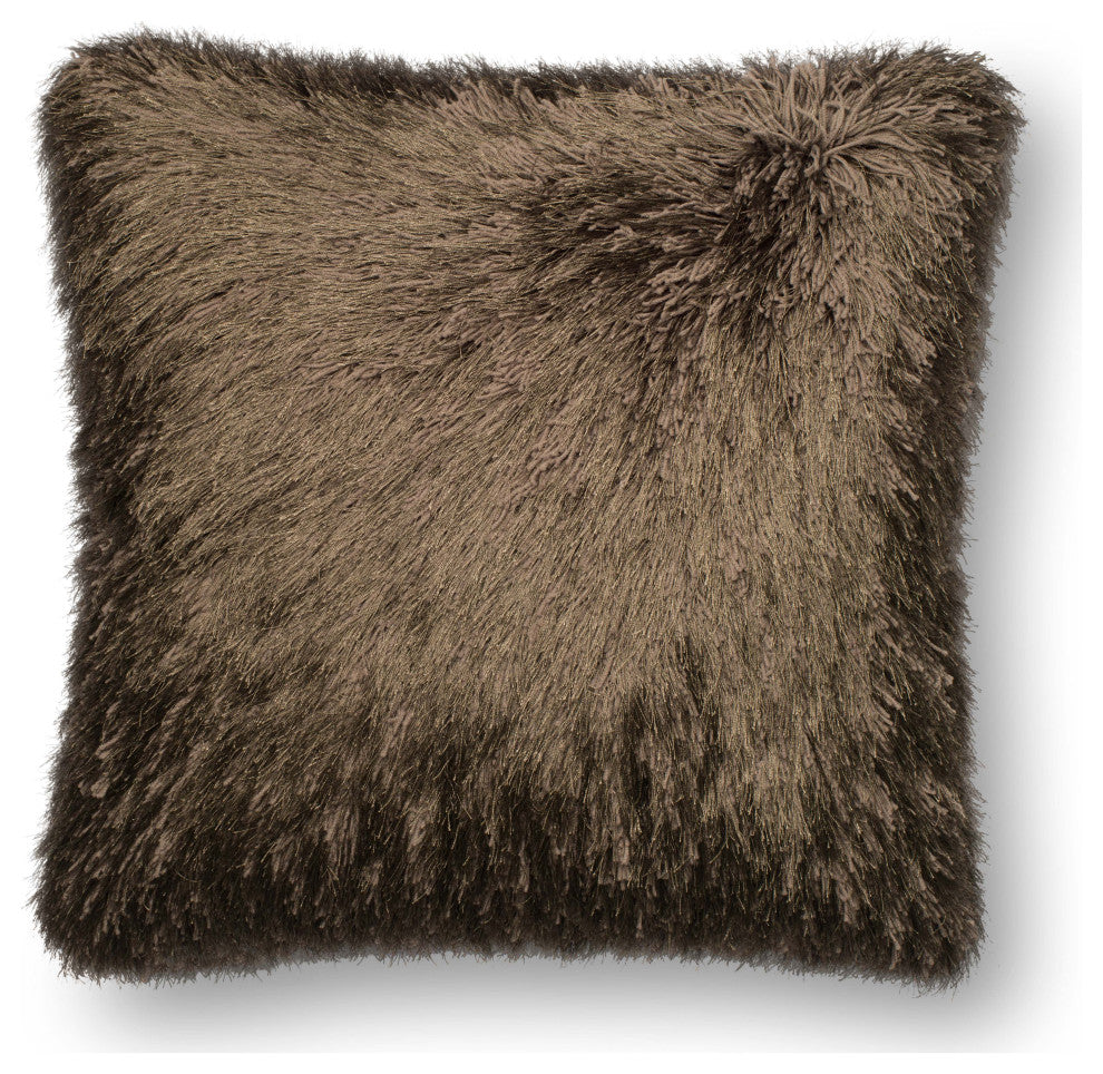 Loloi 100% Polyester Shag Pillow, 22"x22", Brown, No Fill