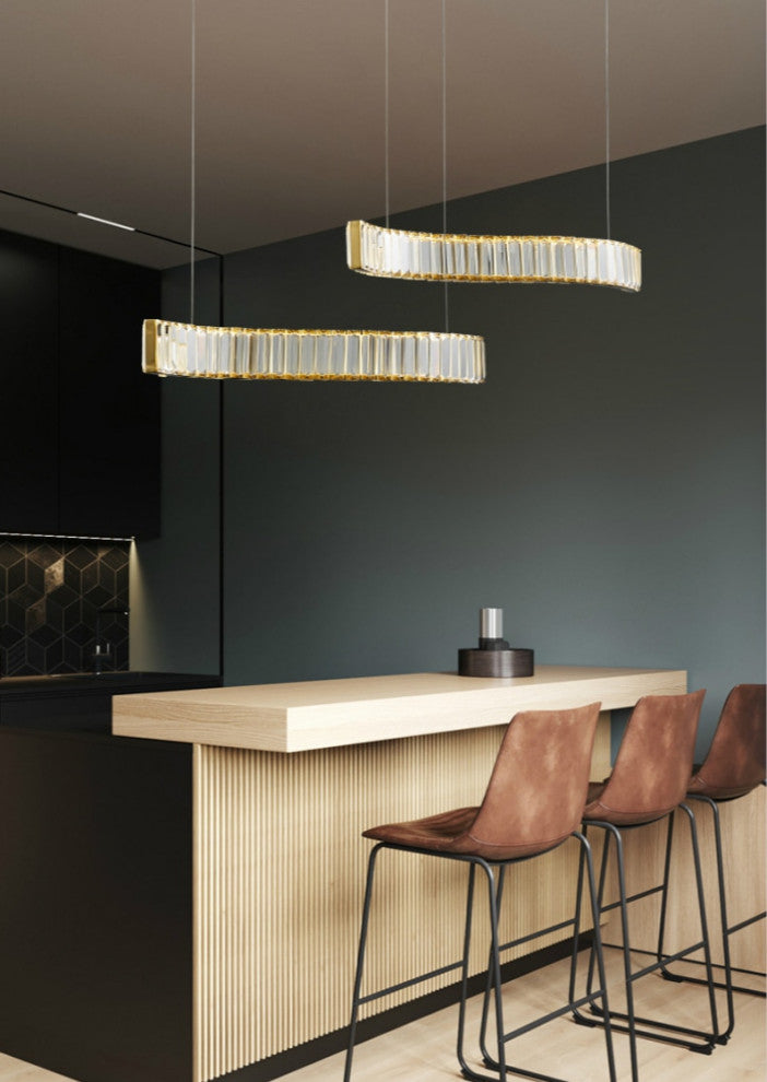 Induno Olona | Modern Crystal S-shaped LED Chandelier for Living Room, Gold, Cool Light