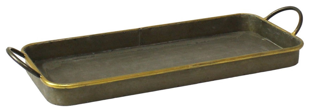 HomeRoots Set of 3 Nesting Galvanized Metal and Gold Serving Trays