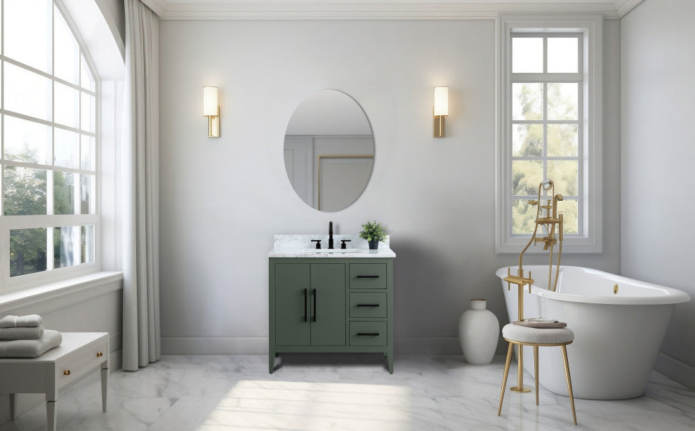Vanity Art Bathroom Vanity With Sink, Vintage Green, 36", Single Sink, Matte Black