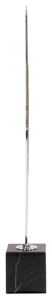 Tall Chrome Geometric Sculpture on Black Marble Base