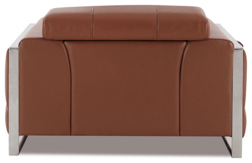 Mod Terra Cotta Leather and Chrome Deco Accent Chair