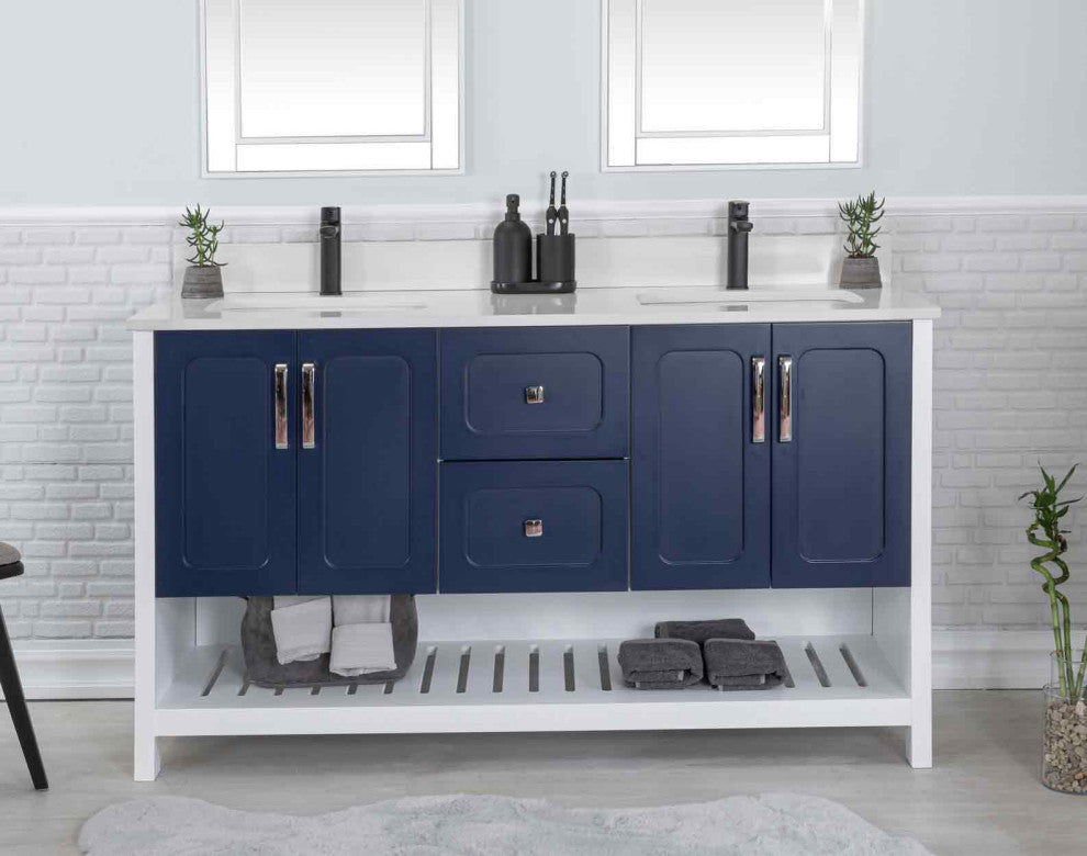 Florin Collection 60" Bathroom Vanity With Sink, Mirror, Countertop, Dark Blue