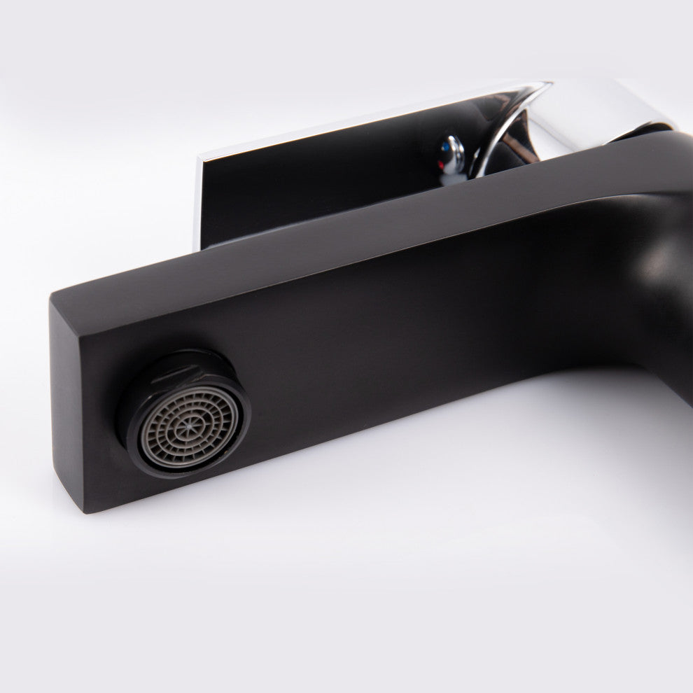 Single Handle Low Arc Lavatory Faucet in Black and Chrome Finish