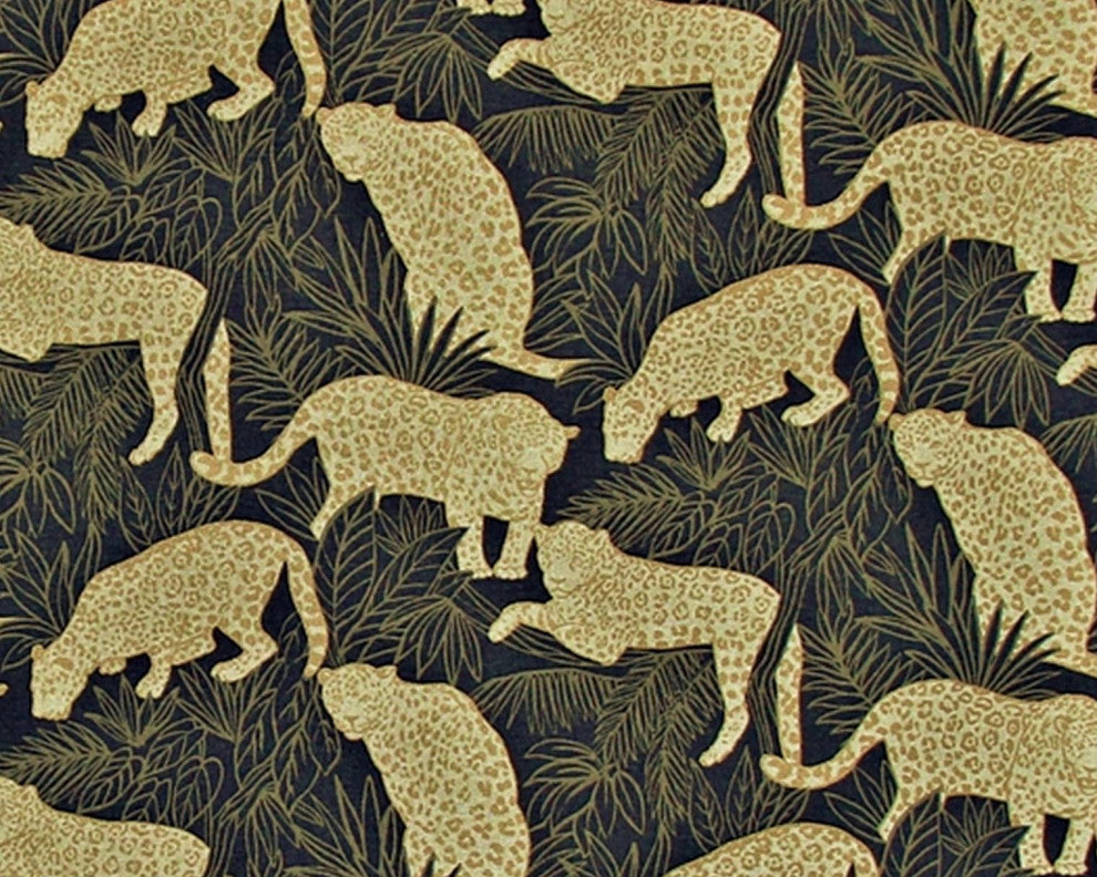 Jungle animal fabric jaguar drapery material metallic, Sample Cut