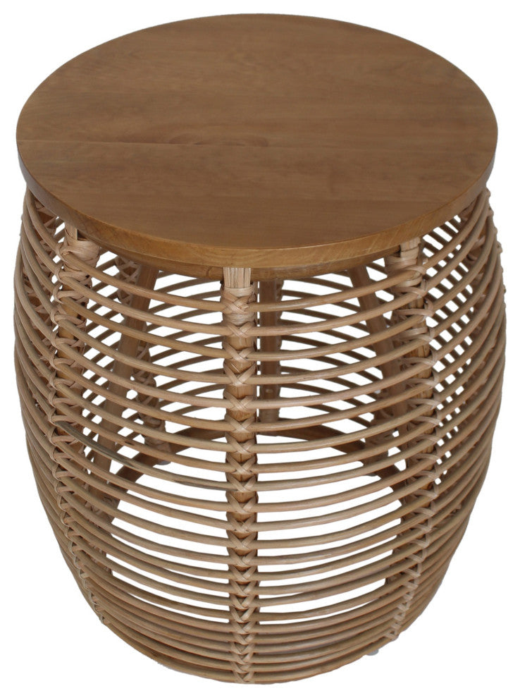 Iris Round Rattan End Table - Honey
