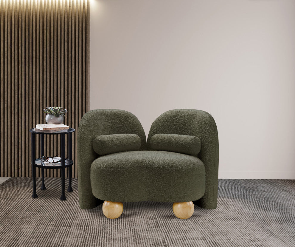 Daphne Upholstered Chair/Loveseat/Sofa, Olive, Boucle Fabric, Chair