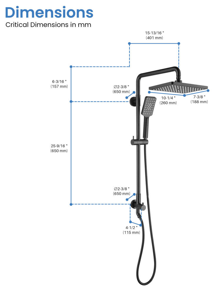 Cube Shower Column With Dual Function Shower Head, Matte Black