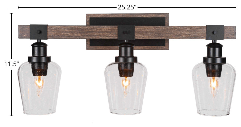 Tacoma 3-Light Bath Bar, Clear Bubble
