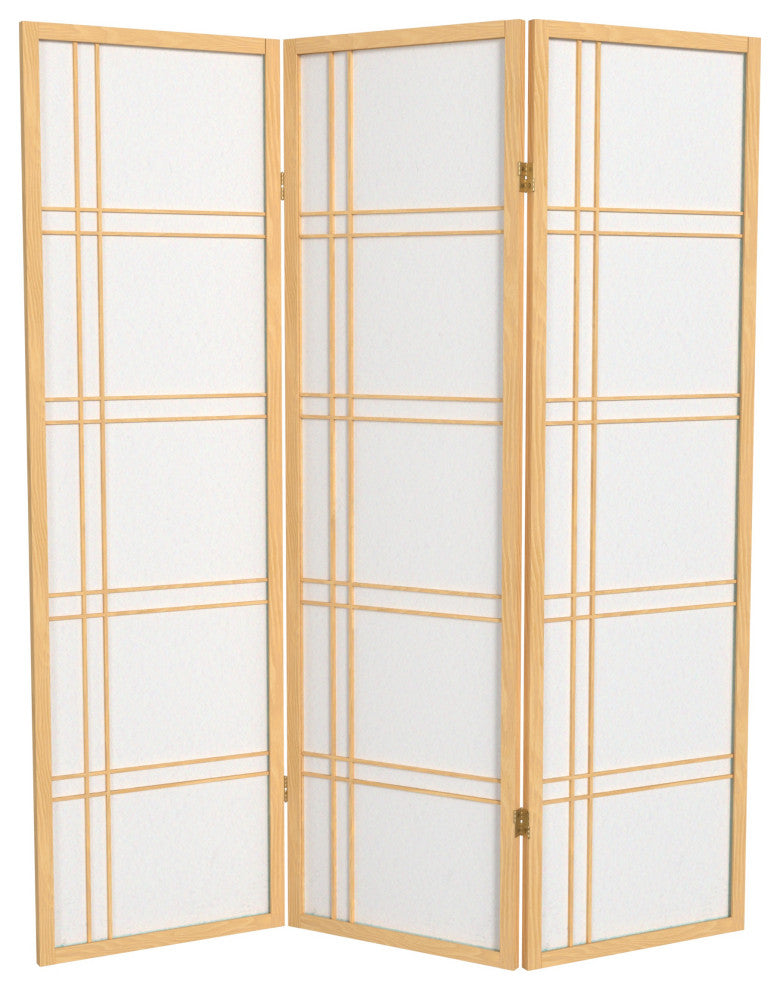 5' Tall Double Cross Shoji Screen, Natural, 3 Panels