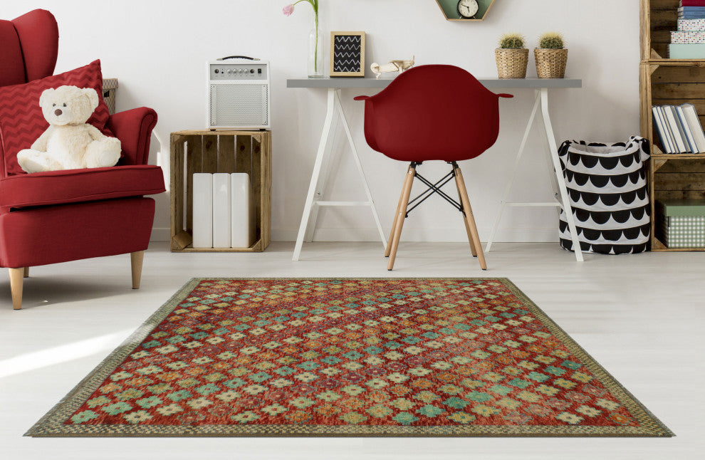Balochi Landon Red/Orange Rug, 5'0x6'7