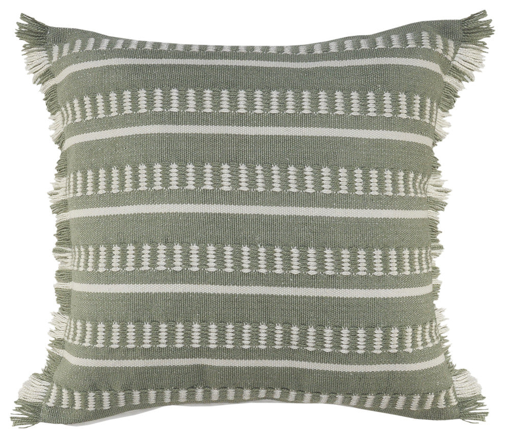 Ox Bay Handwoven Green/White Geometric Polyester Pillow Cover, 24"x24"