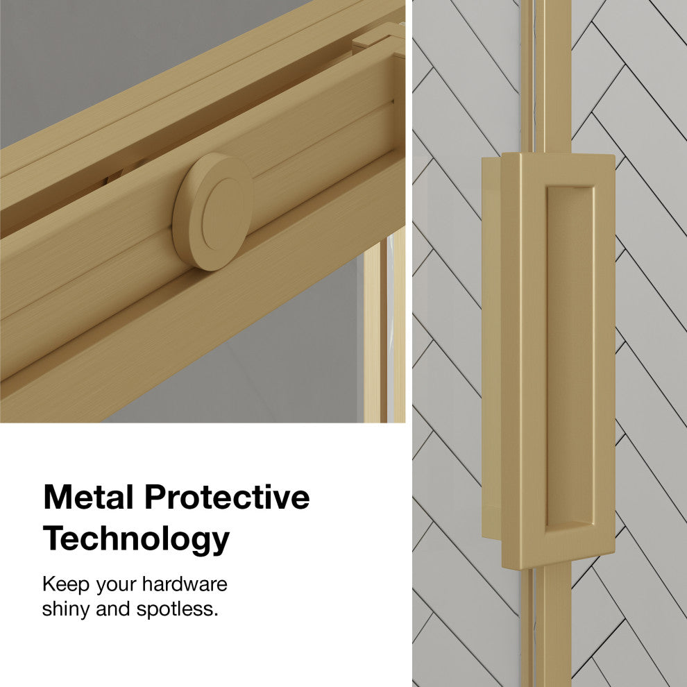 Stanford Sliding Fluted Alcove Shower Door, Brushed Gold, Clear Glass, 60"