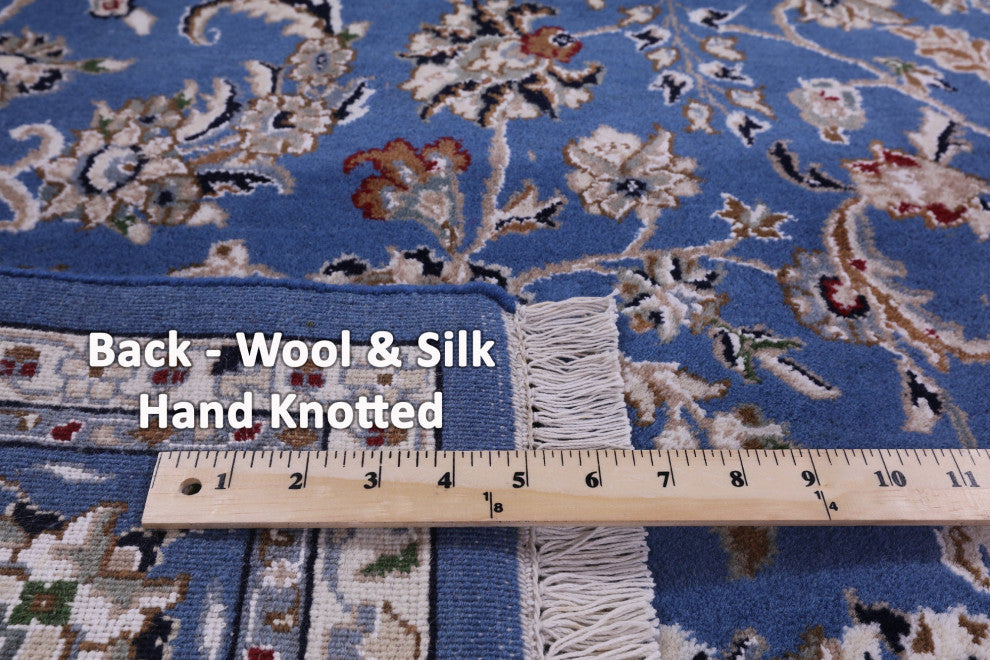 6' Square Wool & Silk Persian Nain Hand Knotted Rug - Q14896