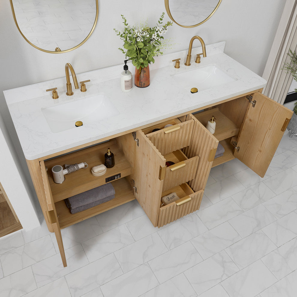 Vinnova Cadiz Bath Vanity, Composite Stone Top, Washed Ash Grey, 72", No Mirror