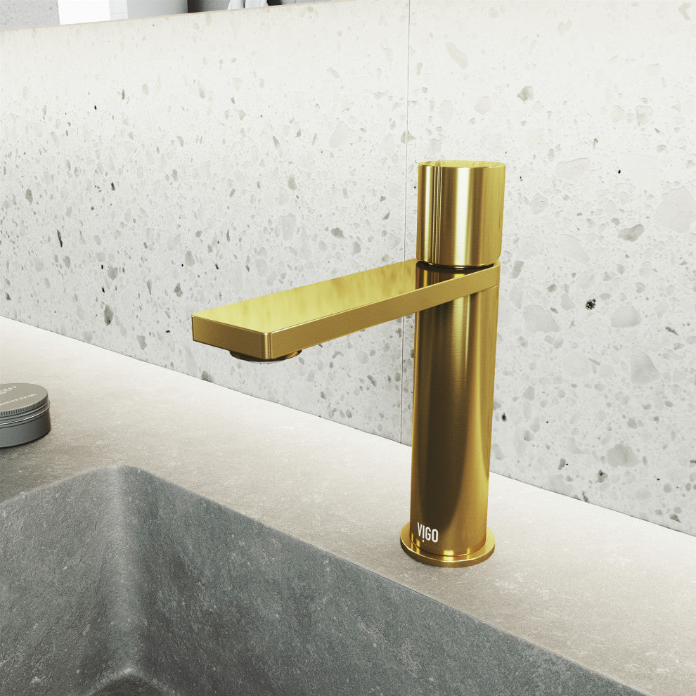 VIGO Halsey 8" H Single Handle Single Hole Bathroom Faucet, Matte Brushed Gold, Without Extras