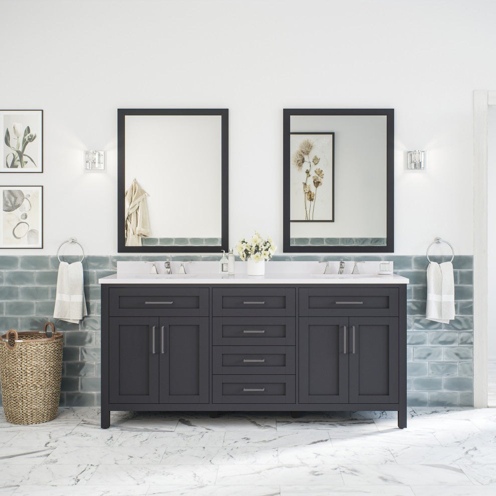 OVE Decors Tahoe Vanity With Mirror, Dark Charcoal, 72"