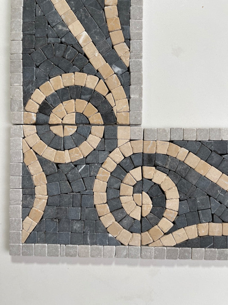 Marble Mosaic Border Accent Decorative Tile Swirl Nero 4x4 Tumbled, 1 piece