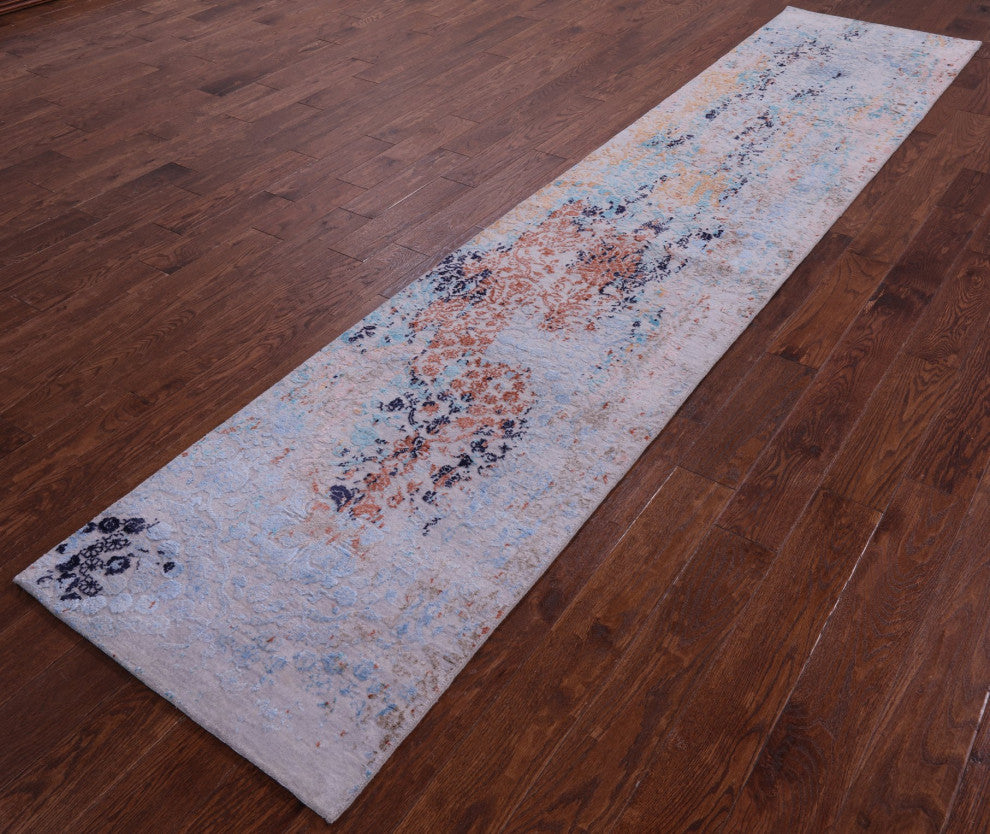 Runner Hand-Knotted Wool and Silk Modern Rug 2' 6" X 12' 1" Q11826