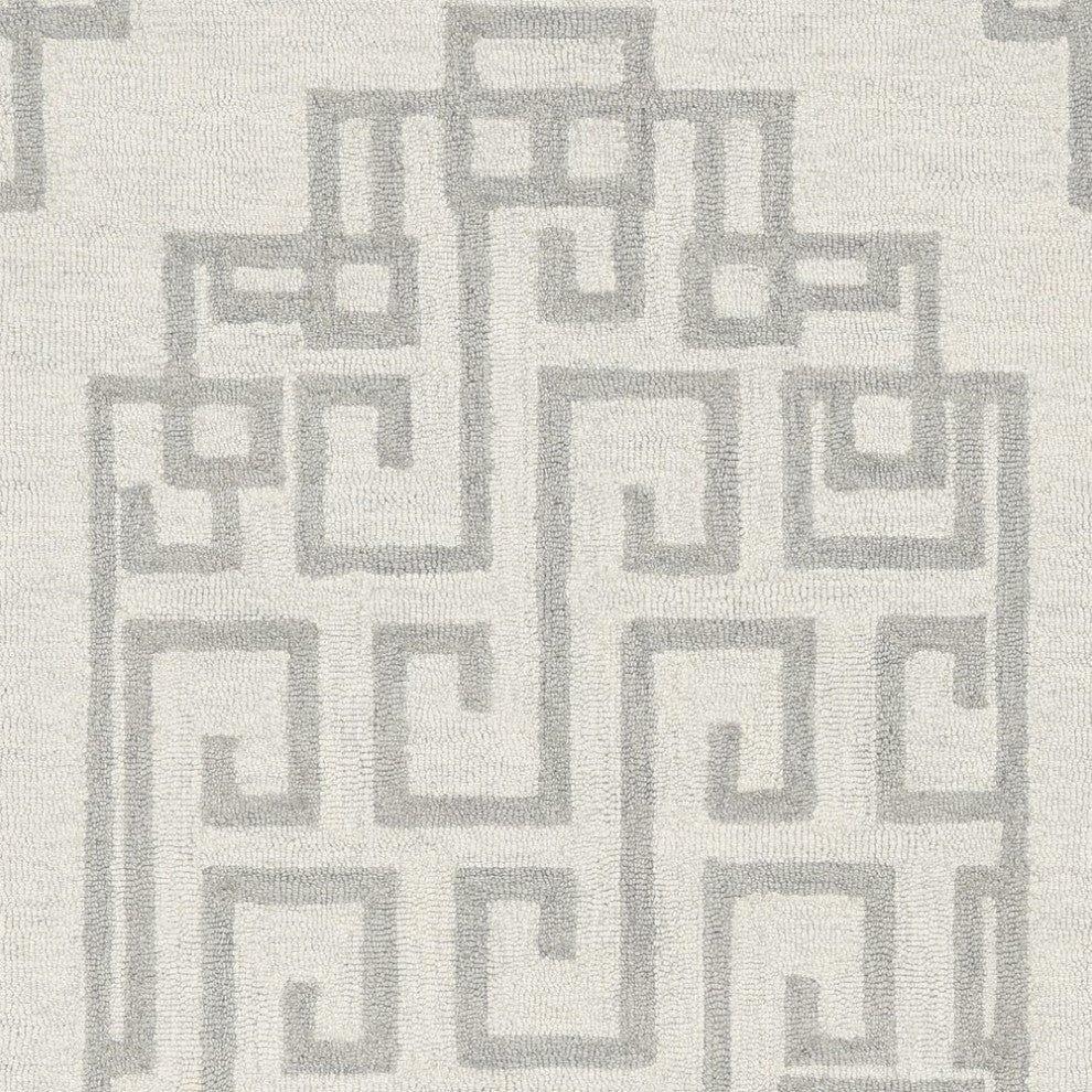 HomeRoots 5' x 7' Ivory or Grey Geometric Lines Wool Indoor Area Rug