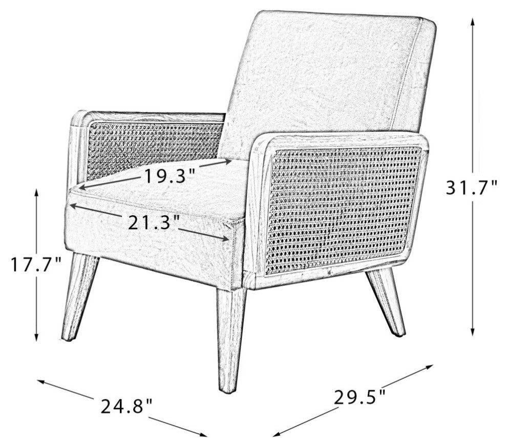 Cane Accent Chair With Rattan Arms Set of 2, Yellow